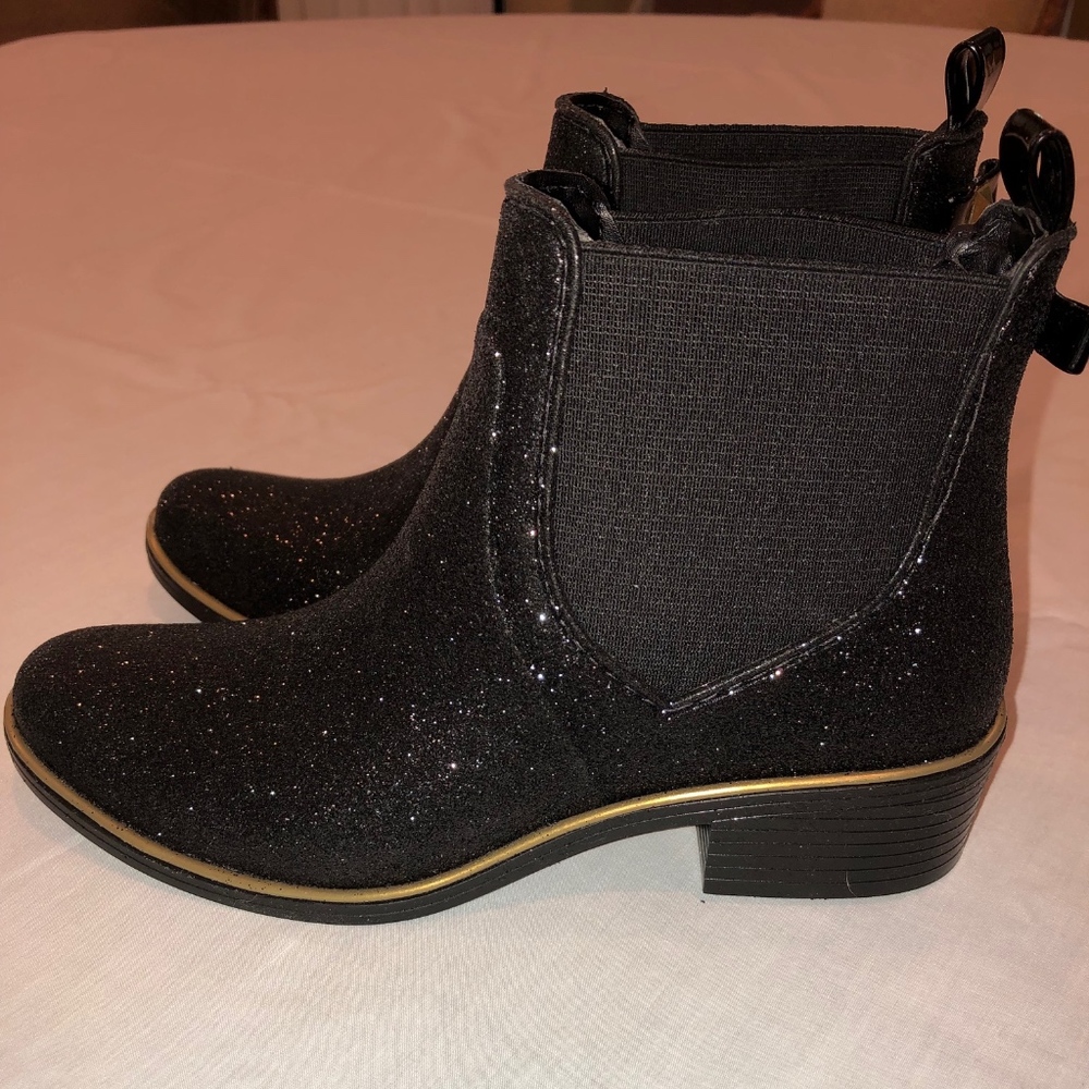 Kate Spade Black Glitter Rubber RainBooties sz 6/7